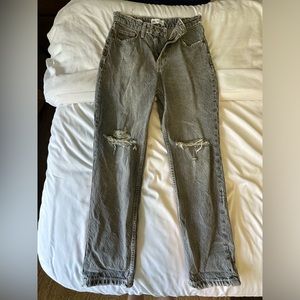 High Waisted Gray Mom Jeans